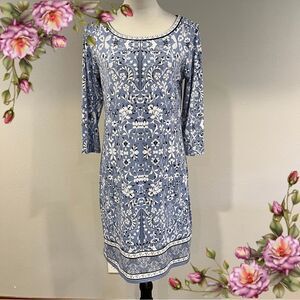 Pale blue and White Long Sleeve stretchy mini Dress size large‎